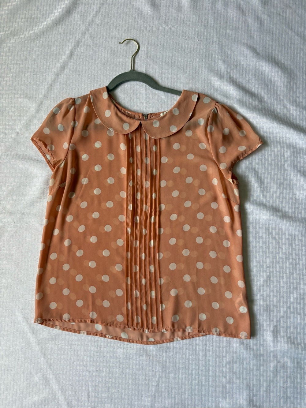 Forever 21 Peach and Cream Polka Dot Peter Pan Collar Blouse